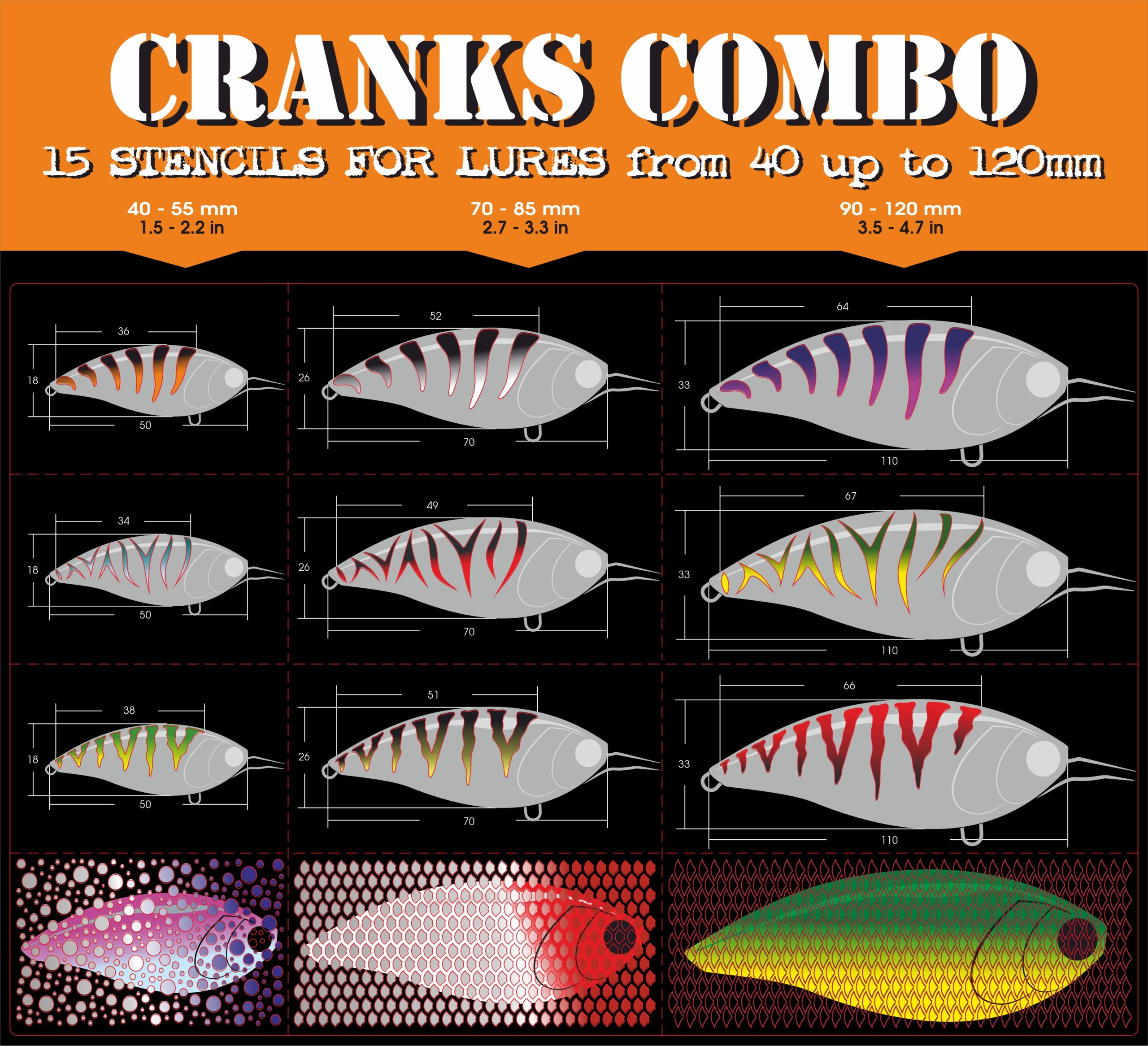 Fins v2 Assortment Fishing Lure Airbrush Stencil Fins and Gills - Mylar  Reusable 